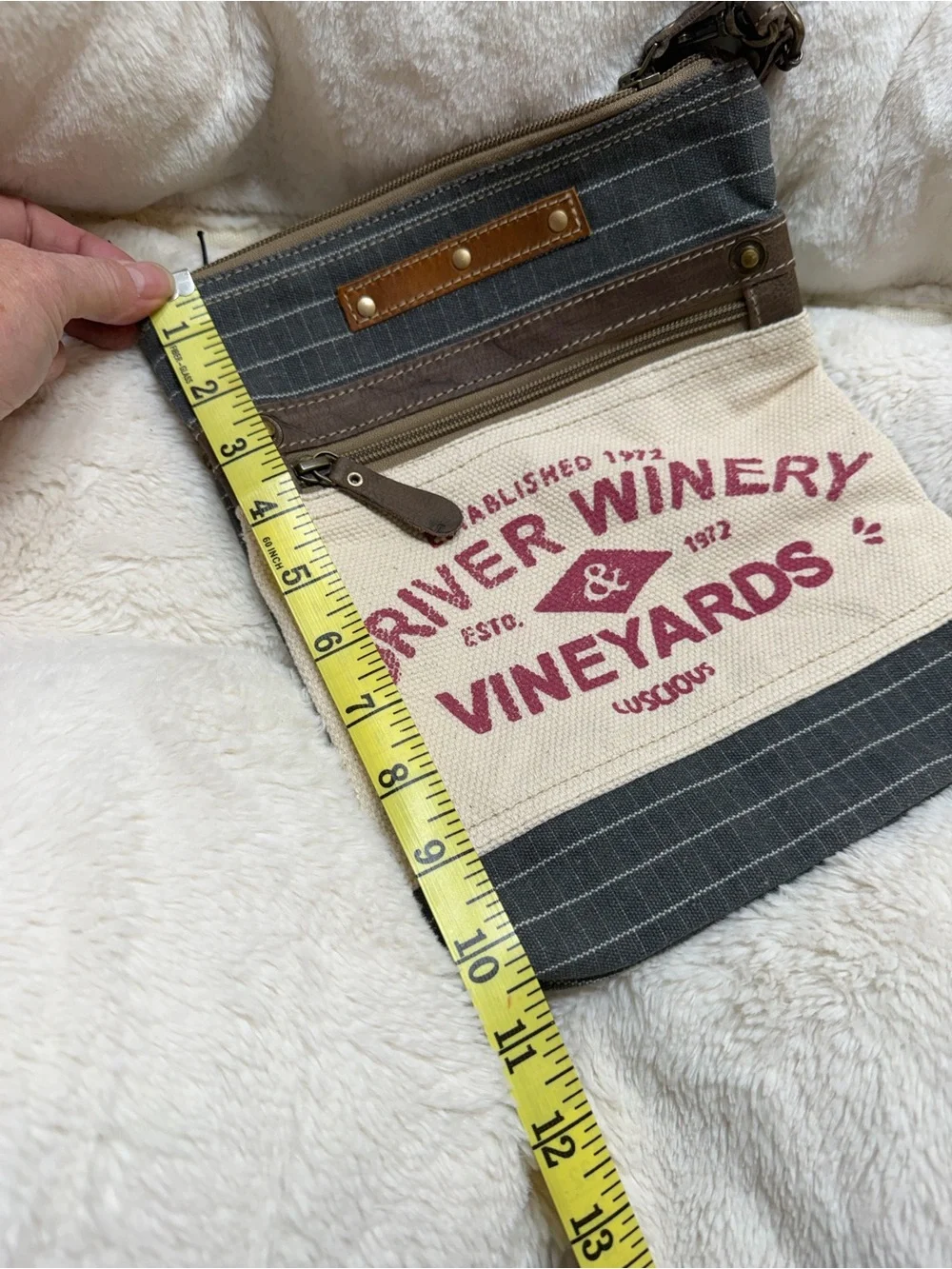 NWT Myra Bag Canvas Crossbody with Cream, Charcoal & Brown vineyard Accents